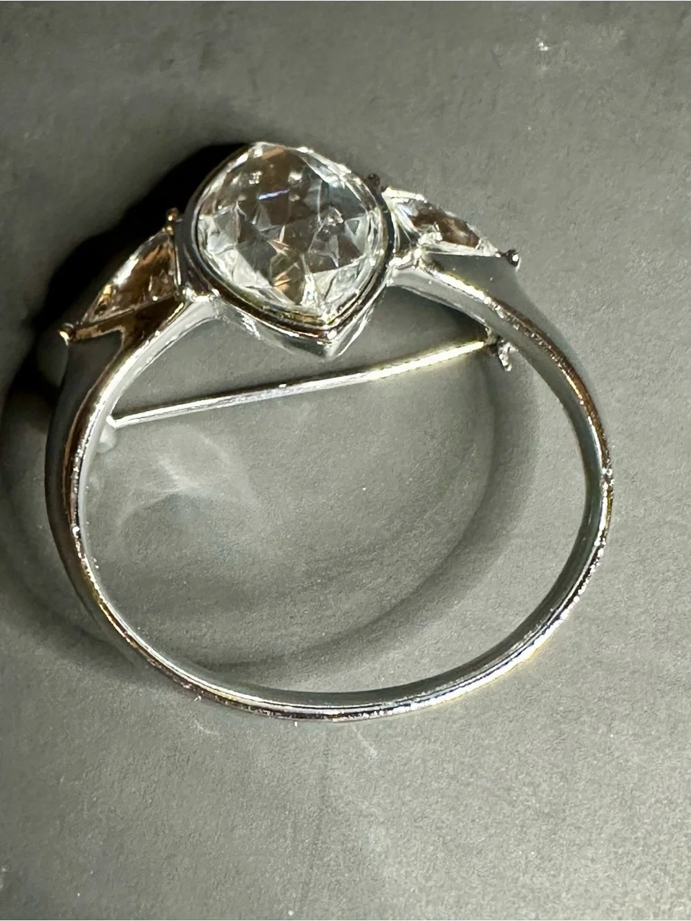 Ring Style Brooch Pin Clear Marquise Rhinestone Silver Tone Vintage Inspired